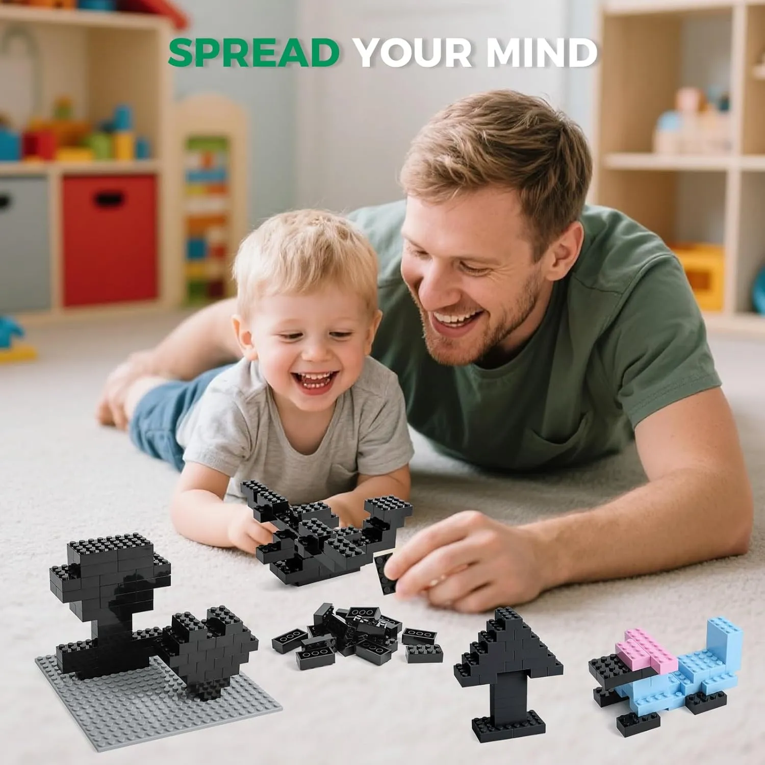 500 Piece Classic Building Bricks and 1 Gray Baseplate, 2x4 Bricks Bulk Creative Building Toys, Blocks Bulk for Kids Ages 6 , Black