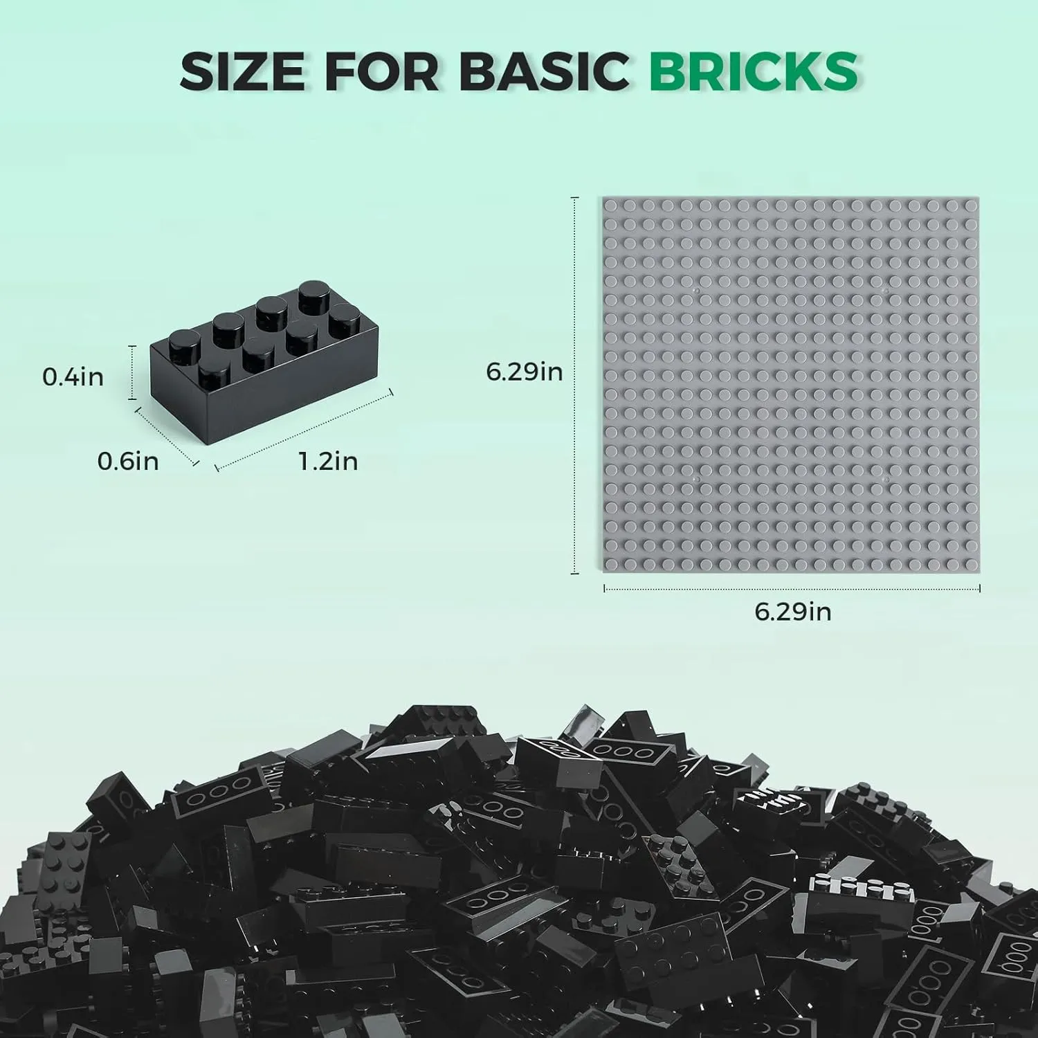 500 Piece Classic Building Bricks and 1 Gray Baseplate, 2x4 Bricks Bulk Creative Building Toys, Blocks Bulk for Kids Ages 6 , Black