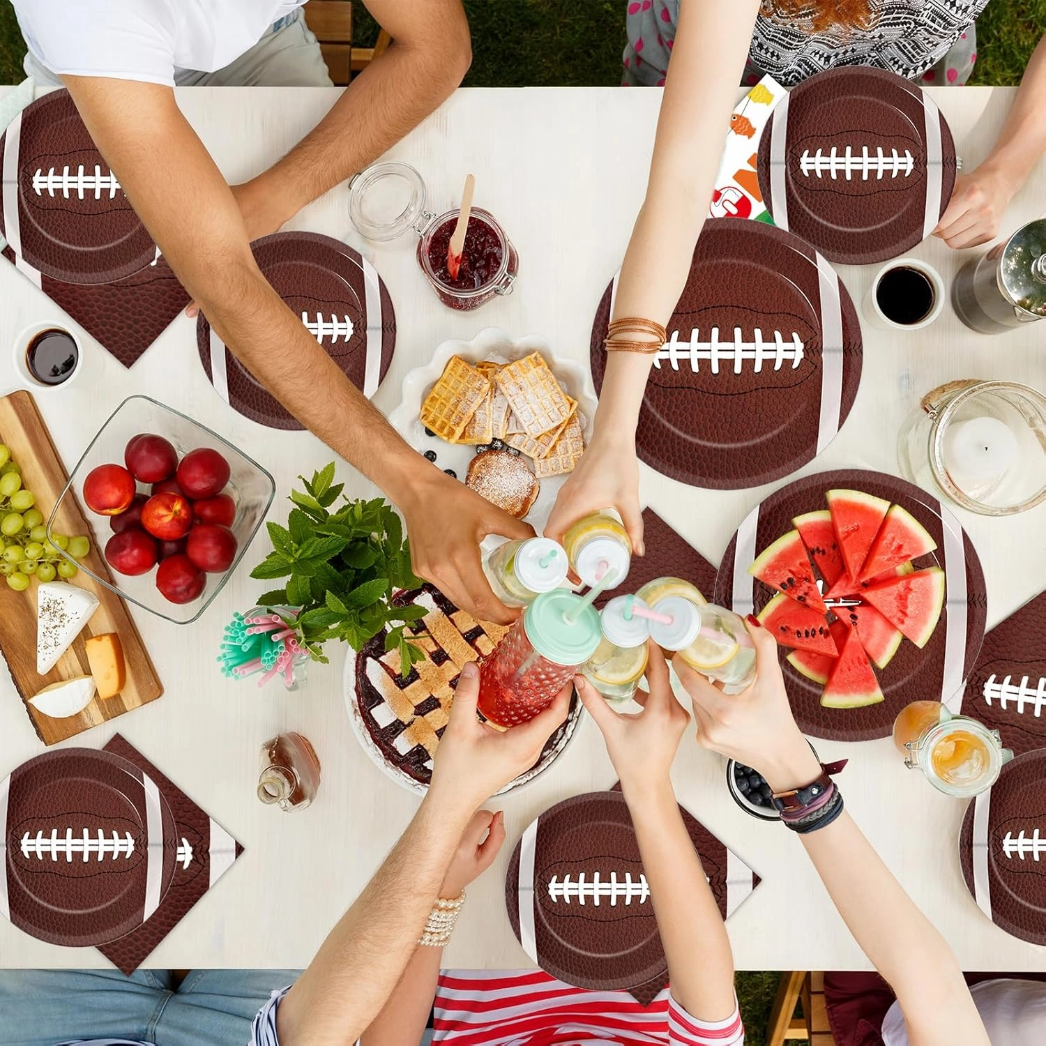 50 Guests Football Plates and Napkins Party Supplies Football Party Decorations Disposable Tableware Set Sports Theme Birthday Dinnerware Favor for Game Time Football Frenzy Kids Boys, 200PCS