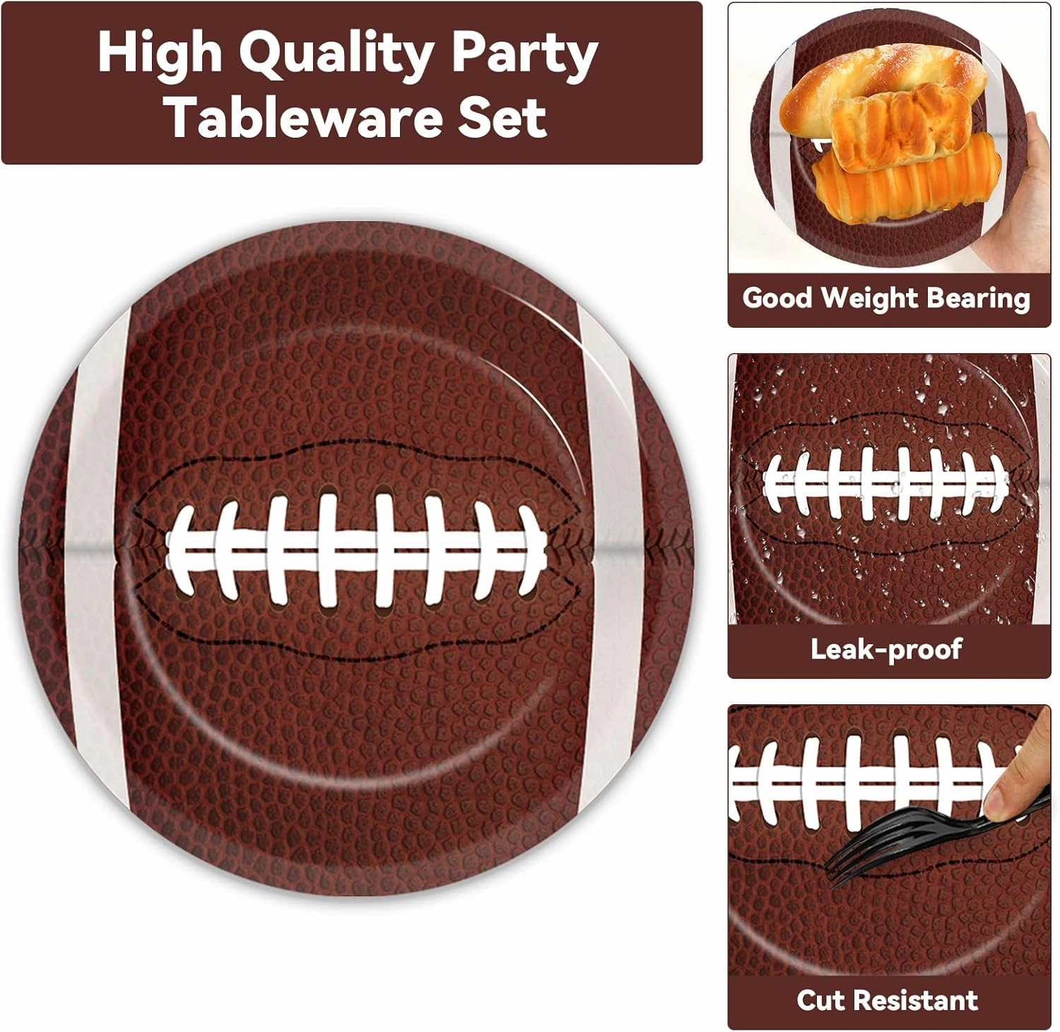 50 Guests Football Plates and Napkins Party Supplies Football Party Decorations Disposable Tableware Set Sports Theme Birthday Dinnerware Favor for Game Time Football Frenzy Kids Boys, 200PCS