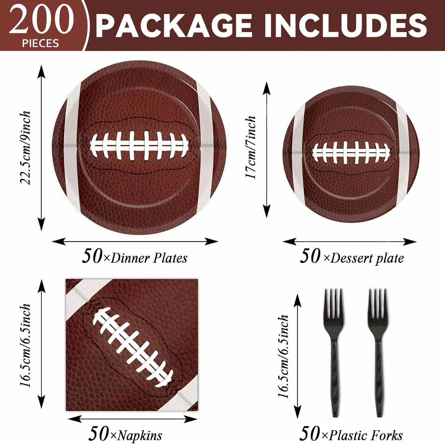 50 Guests Football Plates and Napkins Party Supplies Football Party Decorations Disposable Tableware Set Sports Theme Birthday Dinnerware Favor for Game Time Football Frenzy Kids Boys, 200PCS