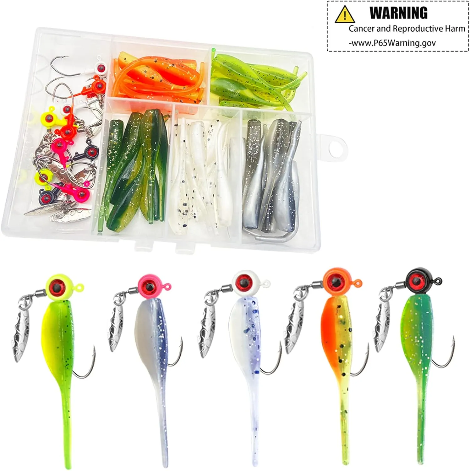 50pc Crappie Jigs Lure Set - 2in Bait, Jig Heads & Hooks for Versatile Fishing