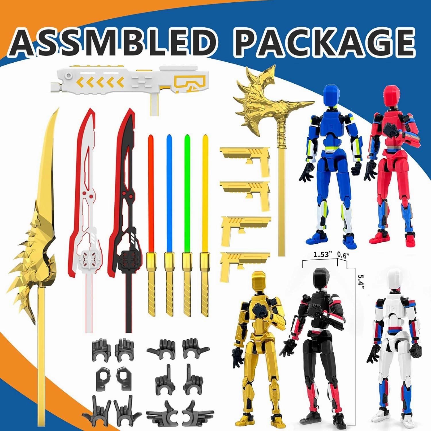 5-Pack T13 Action Figure Already Assembled, Multi-Colored Titan 13 Action Figure Set with Laser Saber 3D Printed T 13 Lucky Robo Dummy Nova 13 Action Figures, Figura de acción t13