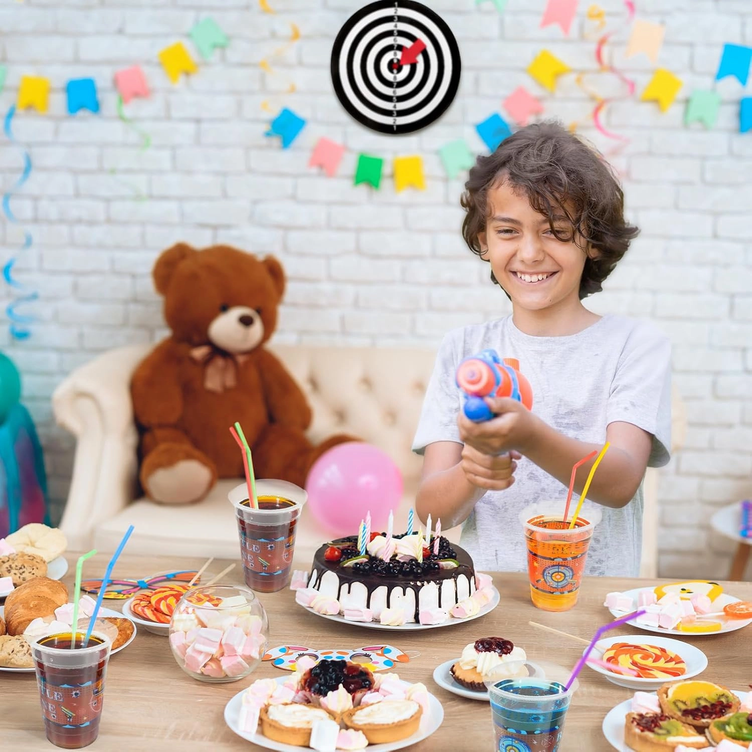 60 Pieces 16oz Dart War Party Supplies,Dart War Game Disposable Plastic Cups Set for Boys Gun Themed Birthday Party Decorations(Dart War cups)