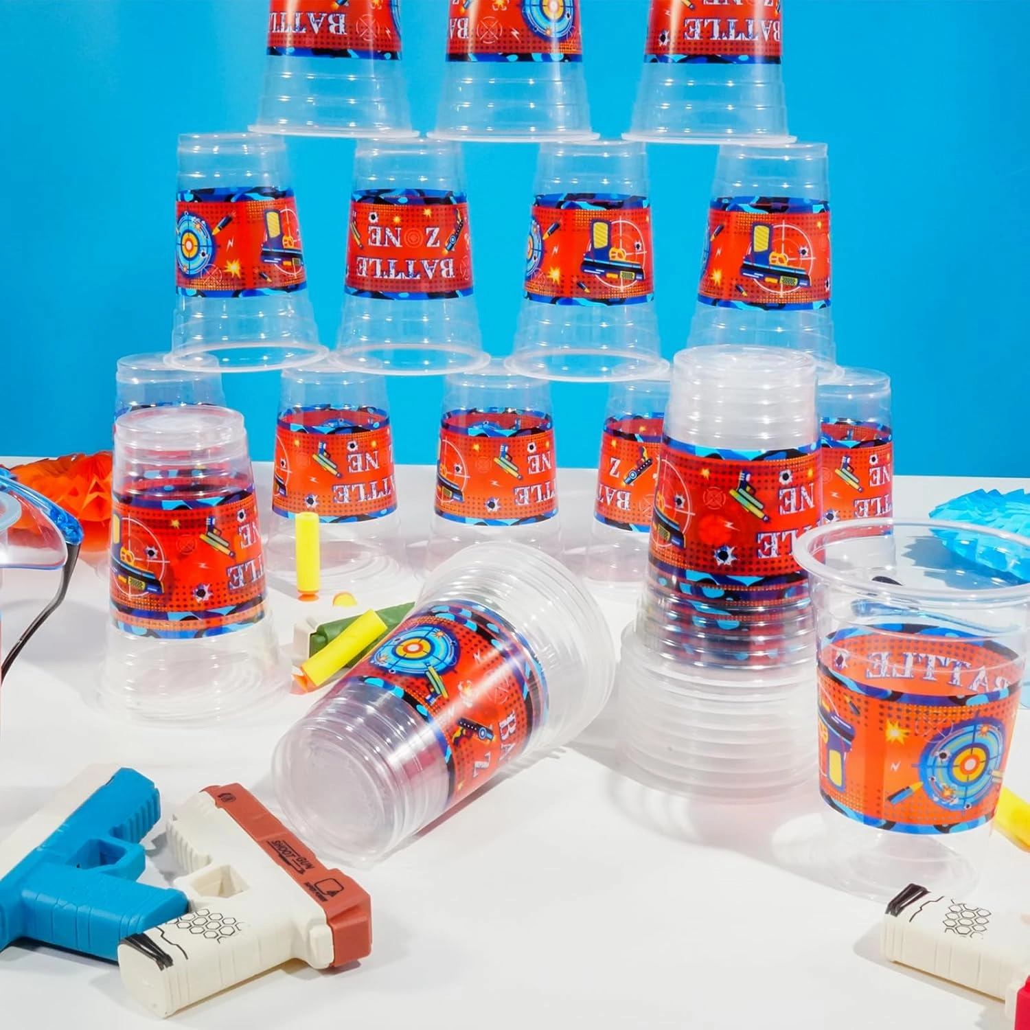 60 Pieces 16oz Dart War Party Supplies,Dart War Game Disposable Plastic Cups Set for Boys Gun Themed Birthday Party Decorations(Dart War cups)