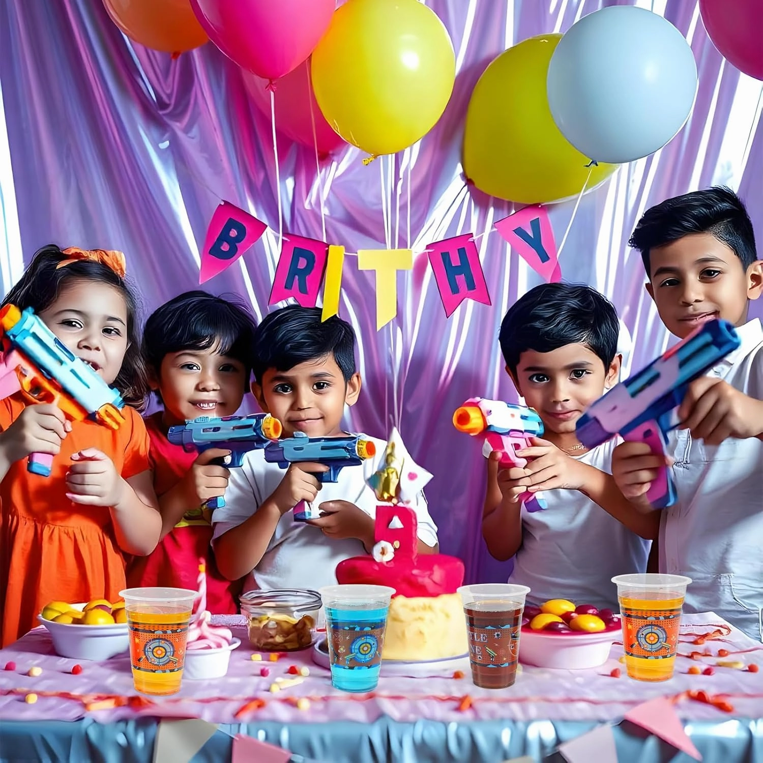 60 Pieces 16oz Dart War Party Supplies,Dart War Game Disposable Plastic Cups Set for Boys Gun Themed Birthday Party Decorations(Dart War cups)