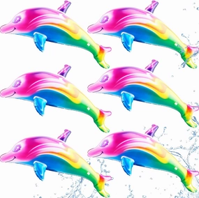 6 Pack 34 Inch Inflatable Rainbow Dolphin Large Inflatable Dolphin Blow Up Rainbow Dolphin Jumbo Inflatable Dolphin for Swimming Beach Pool Themed Party