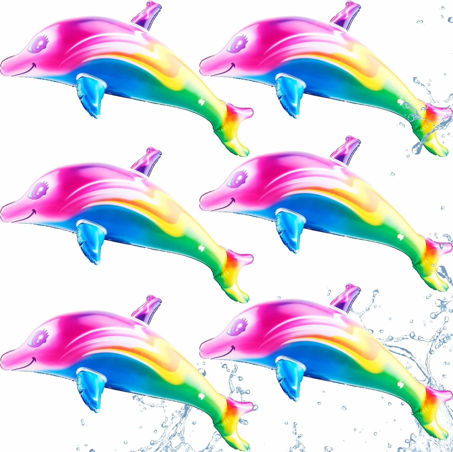 6 Pack 34 Inch Inflatable Rainbow Dolphin Large Inflatable Dolphin Blow Up Rainbow Dolphin Jumbo Inflatable Dolphin for Swimming Beach Pool Themed Party