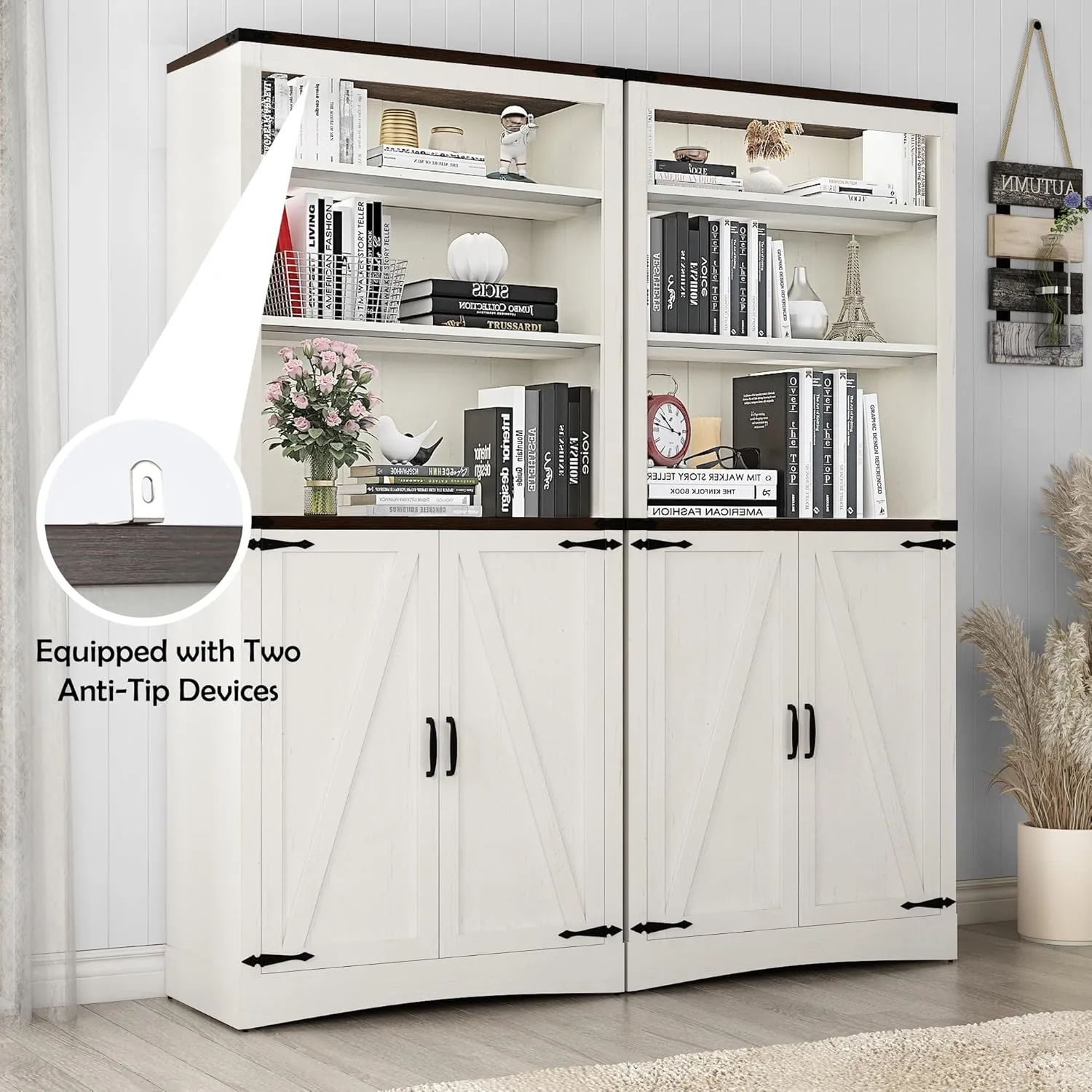 71" Tall Kitchen Pantry,Farmhouse Storage Cabinet with Adjustable Shelves,Load-Bearing Steel Pipe,Farmhouse Pantry Cabinet with 2 Barn Doors, for Kitchen,Dining Room,Bathroom(White)