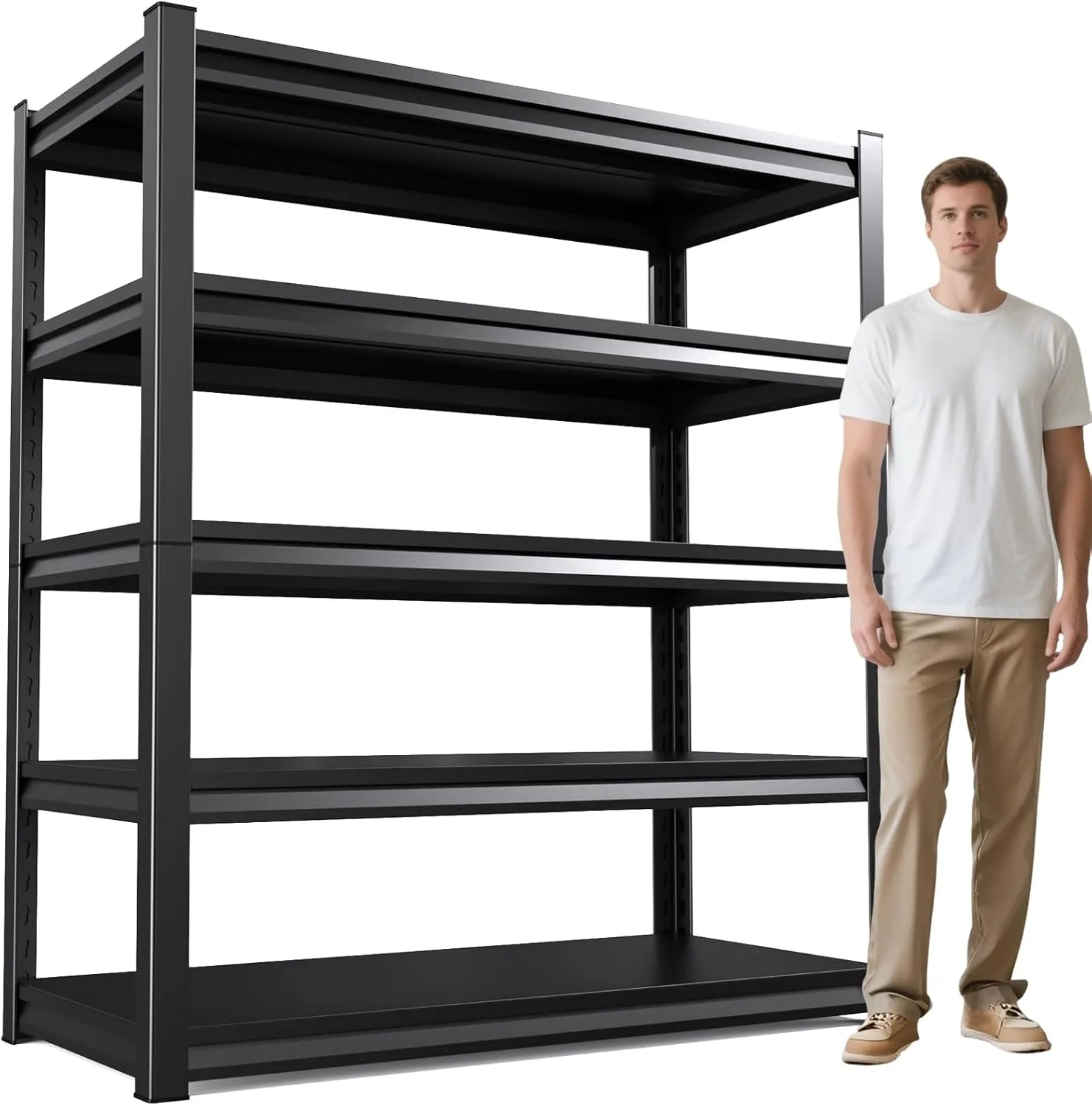 72" H Garage Shelving Heavy Duty, 5 Tier Adjustable Storage Shelves, 3000LBS Metal Shelving Unit,Utility Shelf Storage Rack for Basement,Warehouse, Black,(72" H x 59.06" D x 19.67" W)