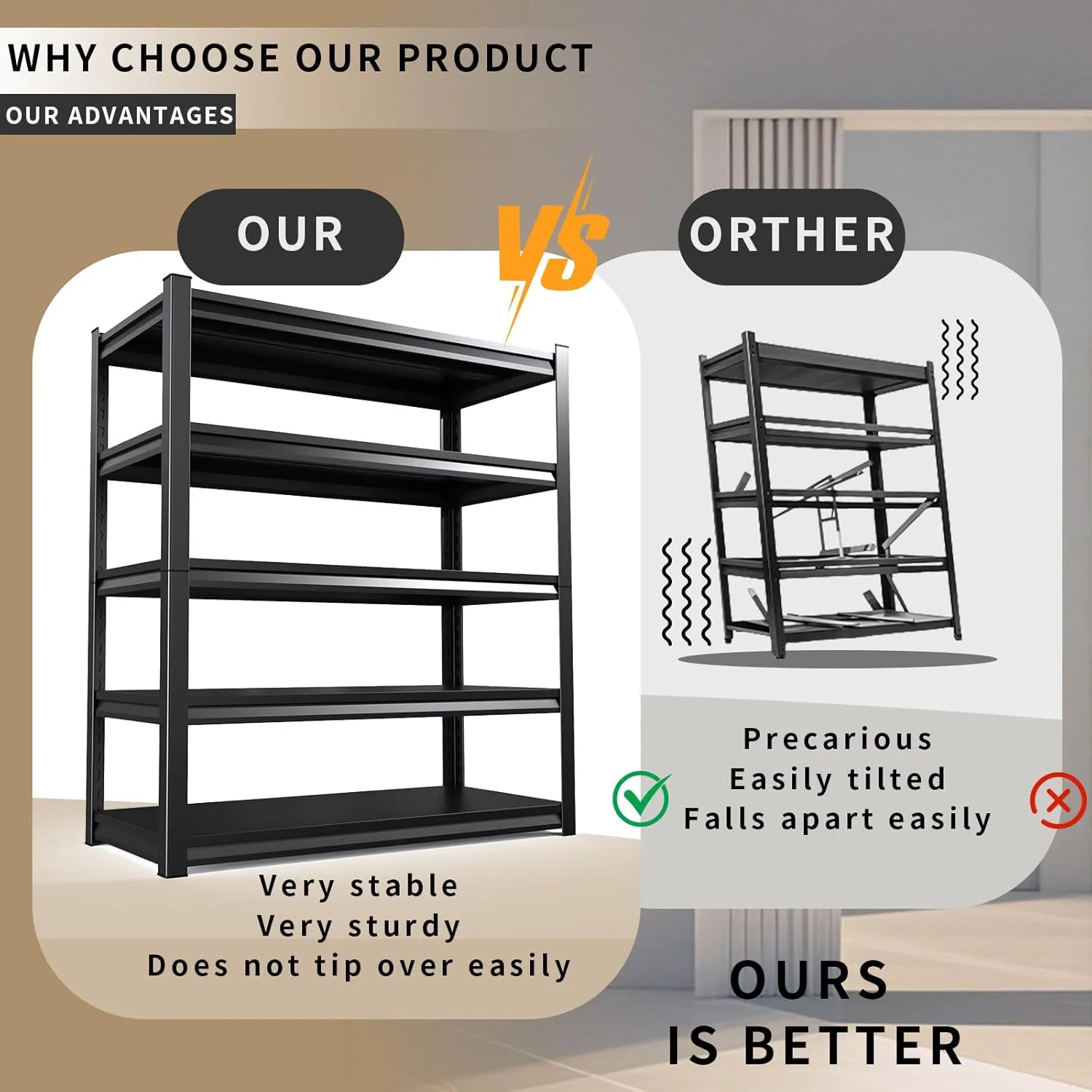 72" H Garage Shelving Heavy Duty, 5 Tier Adjustable Storage Shelves, 3000LBS Metal Shelving Unit,Utility Shelf Storage Rack for Basement,Warehouse, Black,(72" H x 59.06" D x 19.67" W)