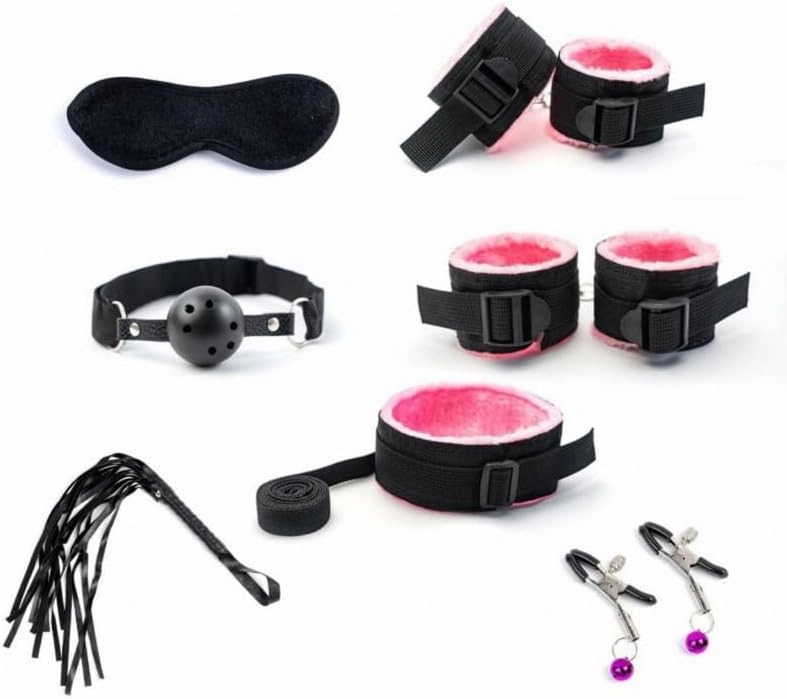 7-Piece Nylon Yoga Hand and Foot Set, Pink Yoga Training Set with Black Bone Orthodontic Appliance, Oral Expander, Soft Silicone