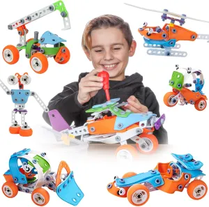 7in1 STEM Toys for 6 7 8  Year Old Boys Girls - 163 Pcs Engineering Construction Building Educational Toy for Boys Age 6-8 | STEM Activities Fun Birthday Gift