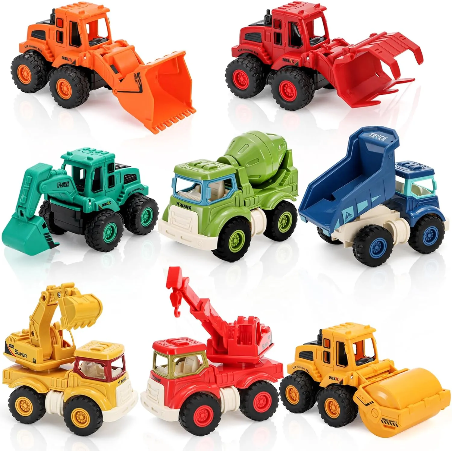 8 Pieces Construction Toy, Small Construction Vehicles, Mini Truck, Excavator, Bulldozer, Mixer, Crane for 3  Year Old Toddlers, Kids, Sandbox
