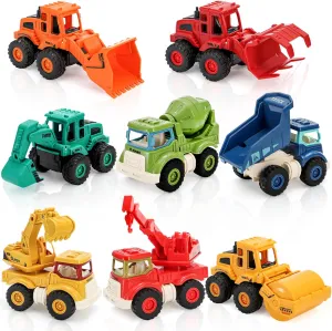 8 Pieces Construction Toy, Small Construction Vehicles, Mini Truck, Excavator, Bulldozer, Mixer, Crane for 3  Year Old Toddlers, Kids, Sandbox