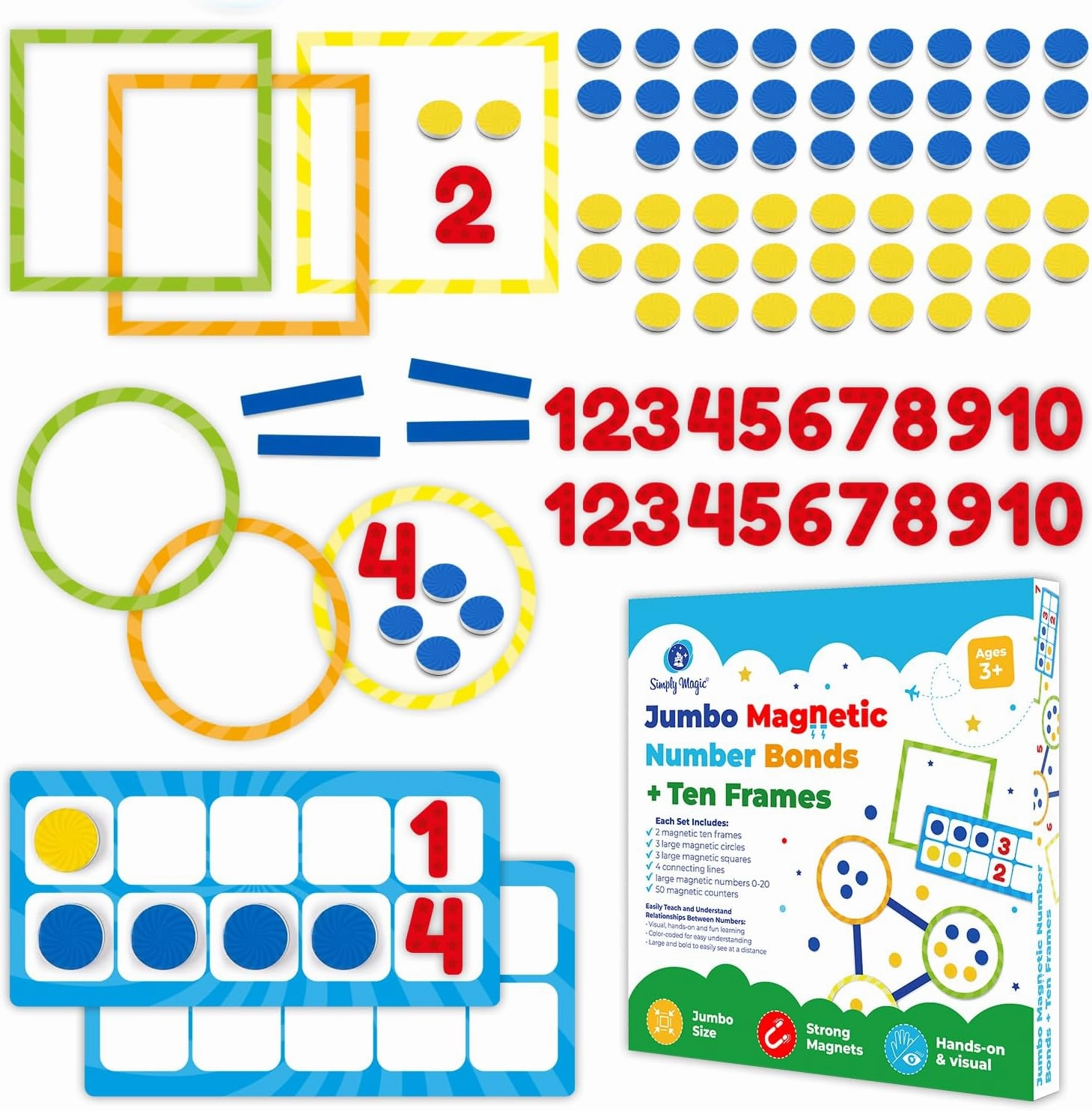 84 PCS Magnetic Number Bonds & Magnetic Ten Frames Set - Jumbo 10 Frames for Classroom, Numbers for Whiteboard, Math Counters Math Manipulatives, Classroom Must Haves - Simply Magic