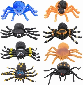 8 Pack 5 inch Realistic Rubber Spider Toy, Black Spiders Toys Set, Super Stretches Material TPR, Smelless Halloween Decoration Party Favors Gag Novelty Practical Jokes for Kids