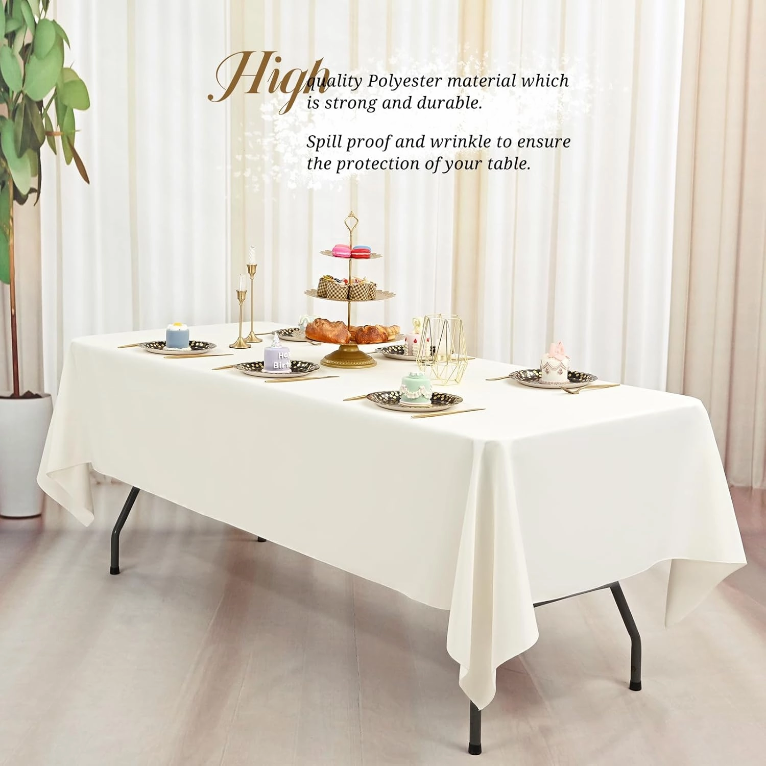 8 Pack 60 x 126 Inch Rectangle Tablecloth, Ivory Tablecloth for 8 Feet Rectangle Tables, Stain and Wrinkle Resistant Washable Fabric Table Cloth for Wedding Dining Table Buffet Parties Camping