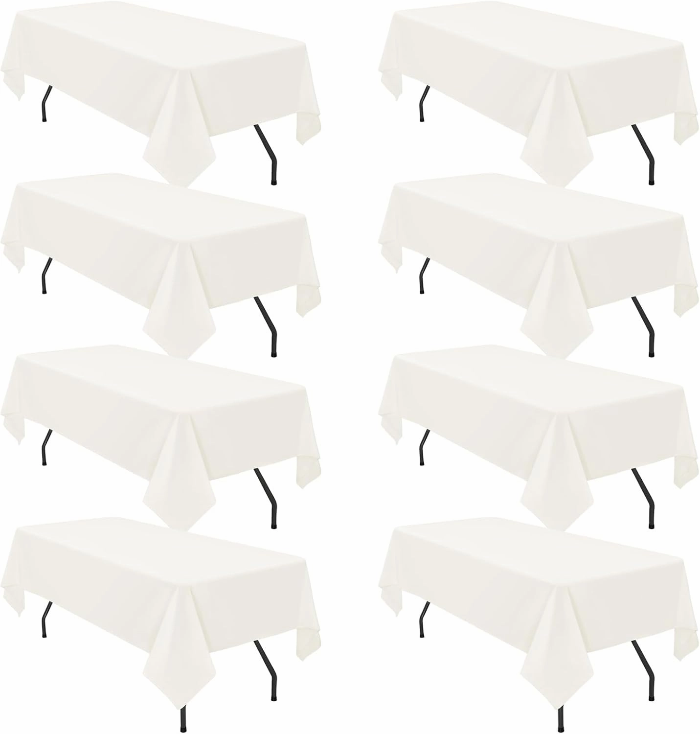 8 Pack 60 x 126 Inch Rectangle Tablecloth, Ivory Tablecloth for 8 Feet Rectangle Tables, Stain and Wrinkle Resistant Washable Fabric Table Cloth for Wedding Dining Table Buffet Parties Camping