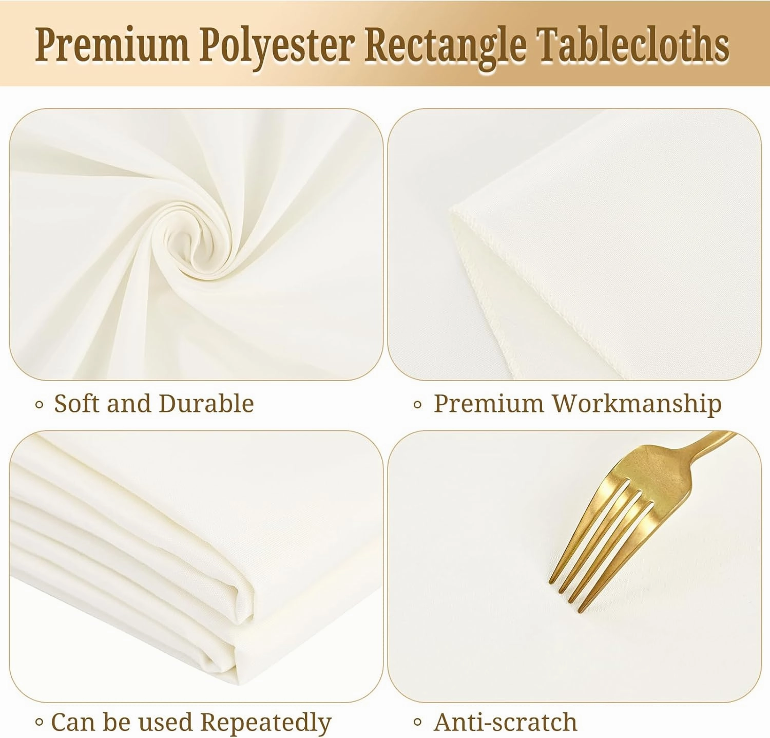 8 Pack 60 x 126 Inch Rectangle Tablecloth, Ivory Tablecloth for 8 Feet Rectangle Tables, Stain and Wrinkle Resistant Washable Fabric Table Cloth for Wedding Dining Table Buffet Parties Camping