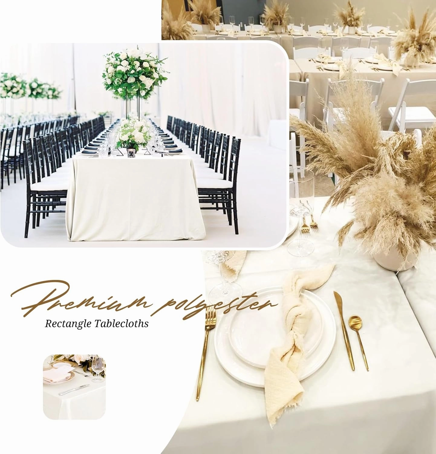 8 Pack 60 x 126 Inch Rectangle Tablecloth, Ivory Tablecloth for 8 Feet Rectangle Tables, Stain and Wrinkle Resistant Washable Fabric Table Cloth for Wedding Dining Table Buffet Parties Camping