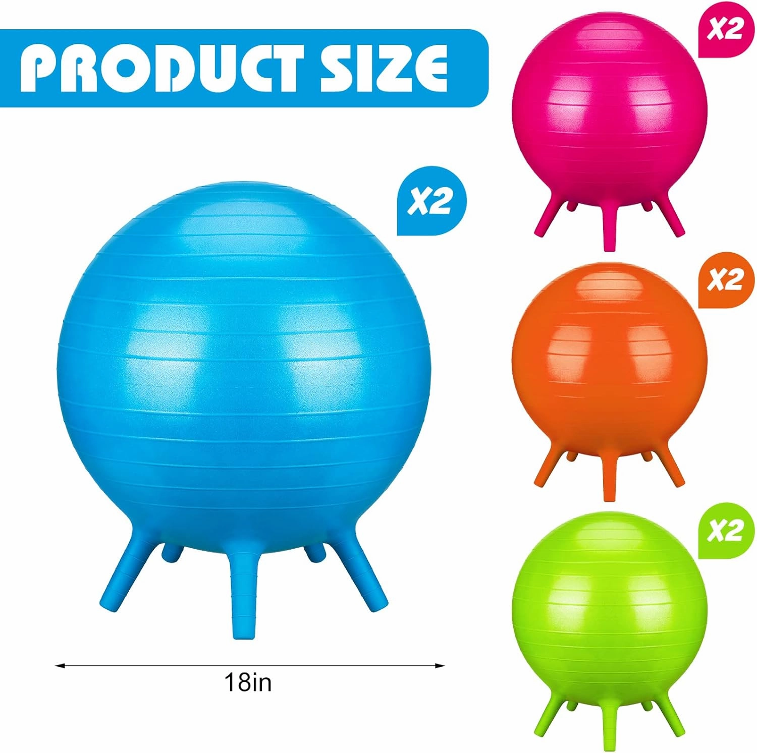 8 Pack Chair Ball with Feet for Kids Classroom Seating Ball Yoga Ball Chair Flexible Balance Chair for School Students Alternative Seating Includes Air Pump (Rose Red, Green, Orange, Blue, 18 Inch)