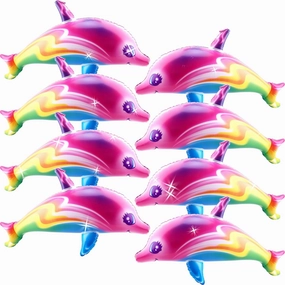 8 Pack Inflatable Rainbow Dolphin 34 Inch Colorful Inflatable Dolphin Inflate Blow up Dolphin Inflatable Pool Toy for Swimming Pool Beach Birthday Water Theme Party Decoration