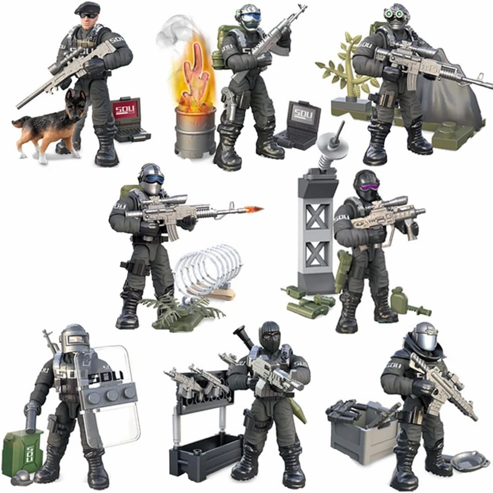 8 PCS Multiple Movable Joints SWAT Police Figure, Special Forces Mini Military Action Figure with Weapons and Accessories Building Blocks Set,Best Gift for Boys