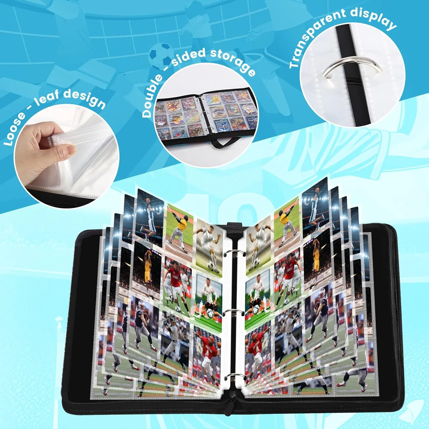 900 Pockets Baseball Card Binder for Soccer Trading Cards,Portable Waterproof Storage Bag with Removable Sleeves for Sports TCG Cards Collectors
