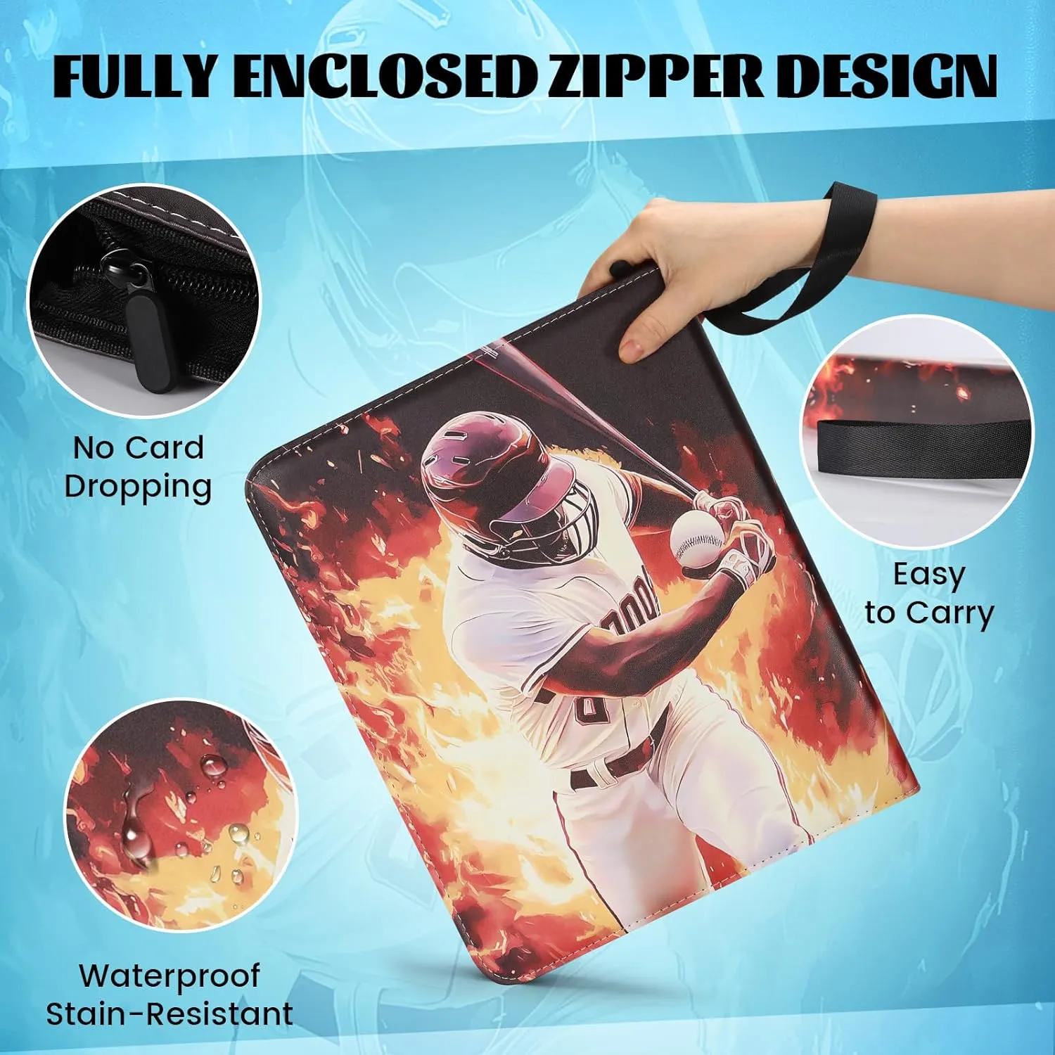 900 Pockets Baseball Card Binder for Soccer Trading Cards,Portable Waterproof Storage Bag with Removable Sleeves for Sports TCG Cards Collectors