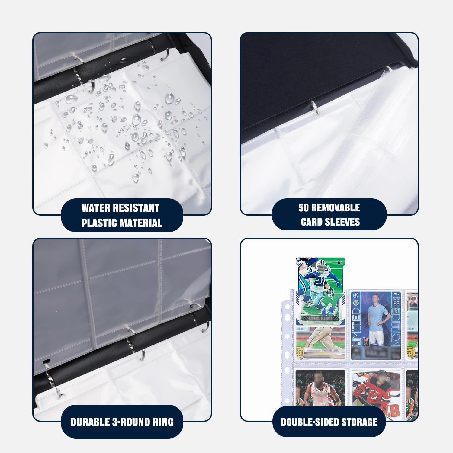 900 Pockets Hockey Card Binder with Zipper, 9 Pocket Trading Card Binder with 50 Binder Card Sleeves, Card Collection Binder for Trading & Sports Cards