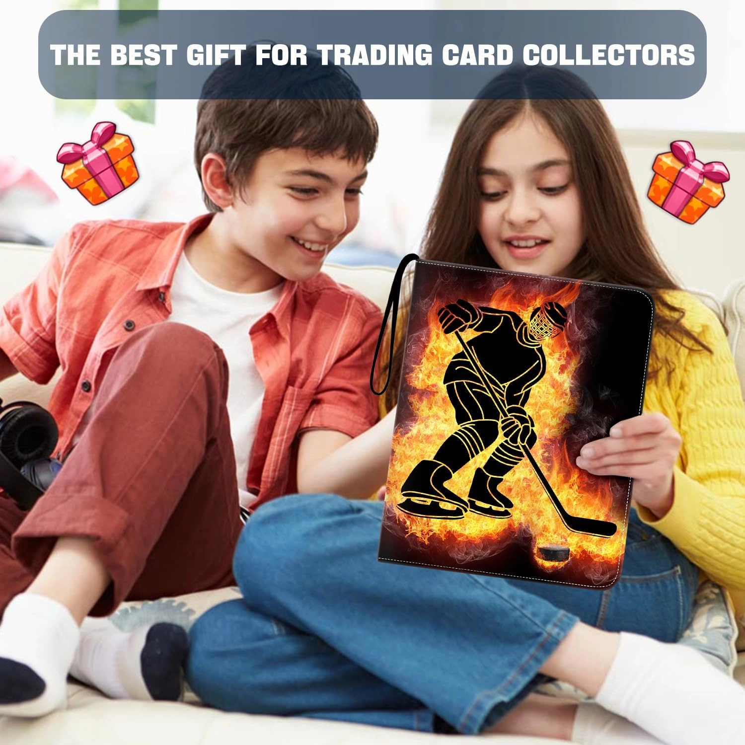 900 Pockets Hockey Card Binder with Zipper, 9 Pocket Trading Card Binder with 50 Binder Card Sleeves, Card Collection Binder for Trading & Sports Cards