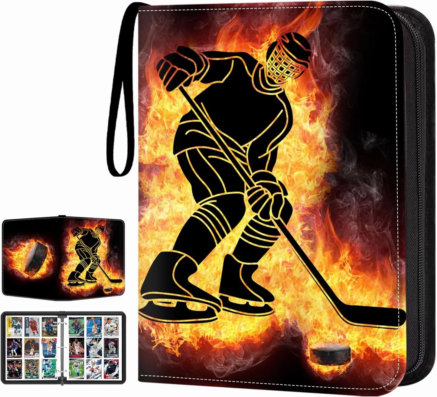 900 Pockets Hockey Card Binder with Zipper, 9 Pocket Trading Card Binder with 50 Binder Card Sleeves, Card Collection Binder for Trading & Sports Cards
