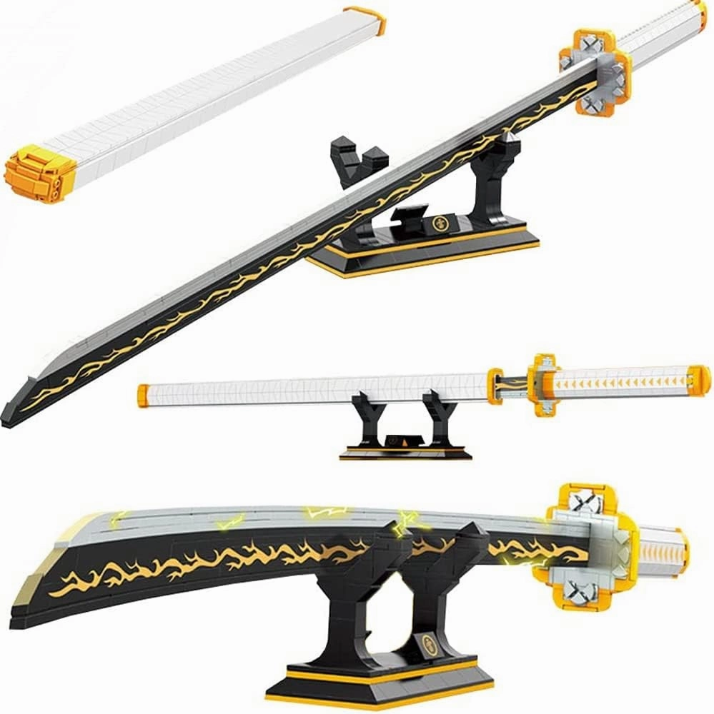 956pcs, 39inch for Demon Slayer Sword Building Block Model, Samurai Sword Set with Scabbard and Stand, Best Gift for Anime Fans (Agatsuma Zenitsu Sword)