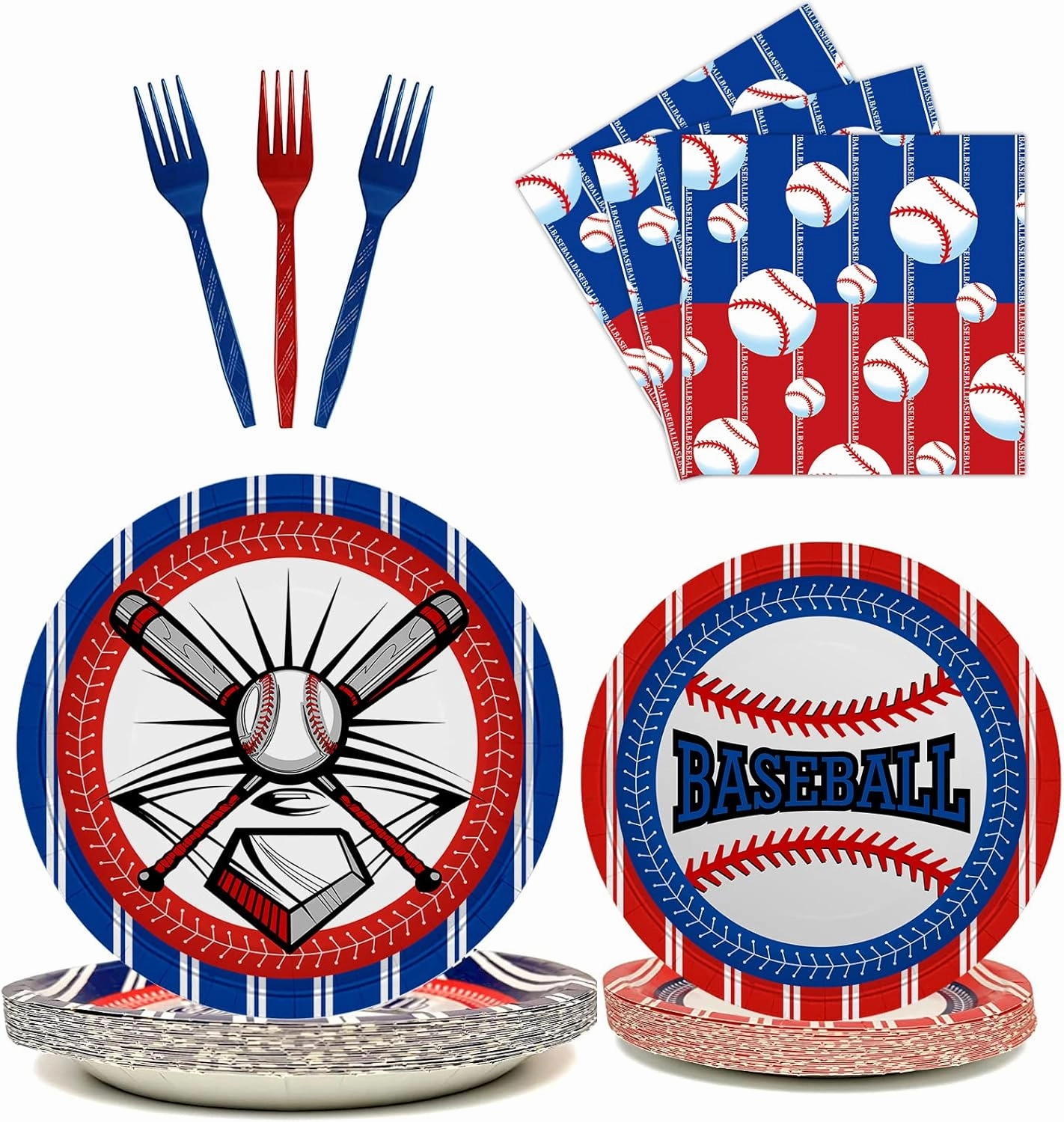 96 Pcs Baseball Plates and Napkins, Forks - Baseball Party Supplies for Kids' Birthday Party Decorations