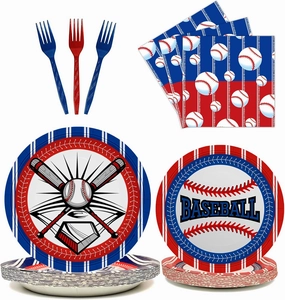 96 Pcs Baseball Plates and Napkins, Forks - Baseball Party Supplies for Kids' Birthday Party Decorations