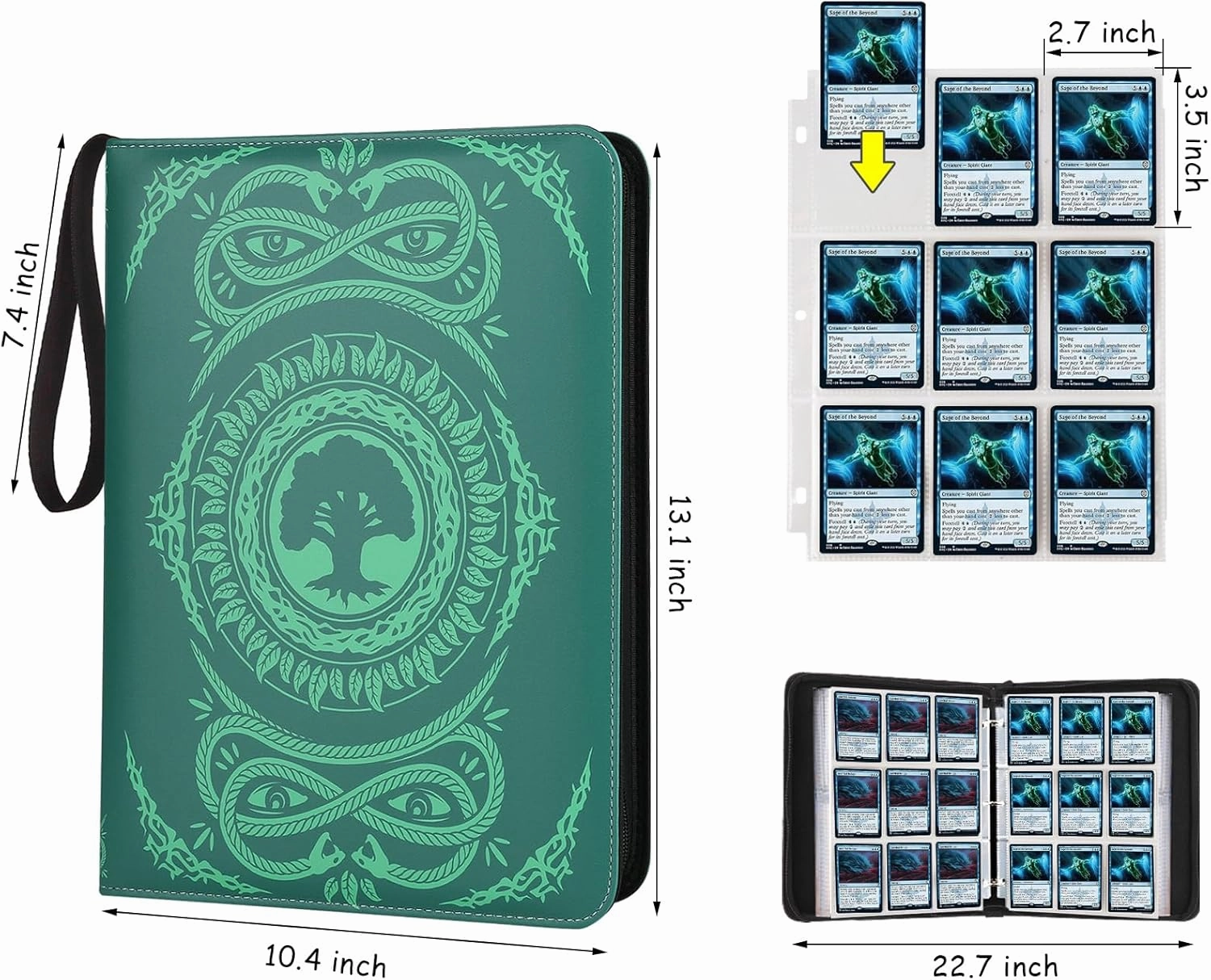 9-Pocket Card Binder for MTG,720 Double Sided Pocket PU Trading Collection Binder,Premium Collector Card Album for MTG,TCG,Yugioh,Game Cards(Green)