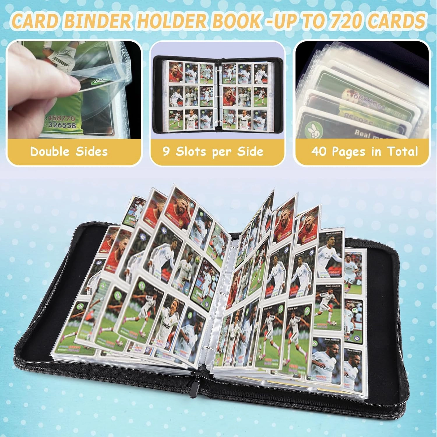 9-Pocket Card Binder for MTG,720 Double Sided Pocket PU Trading Collection Binder,Premium Collector Card Album for MTG,TCG,Yugioh,Game Cards(Green)