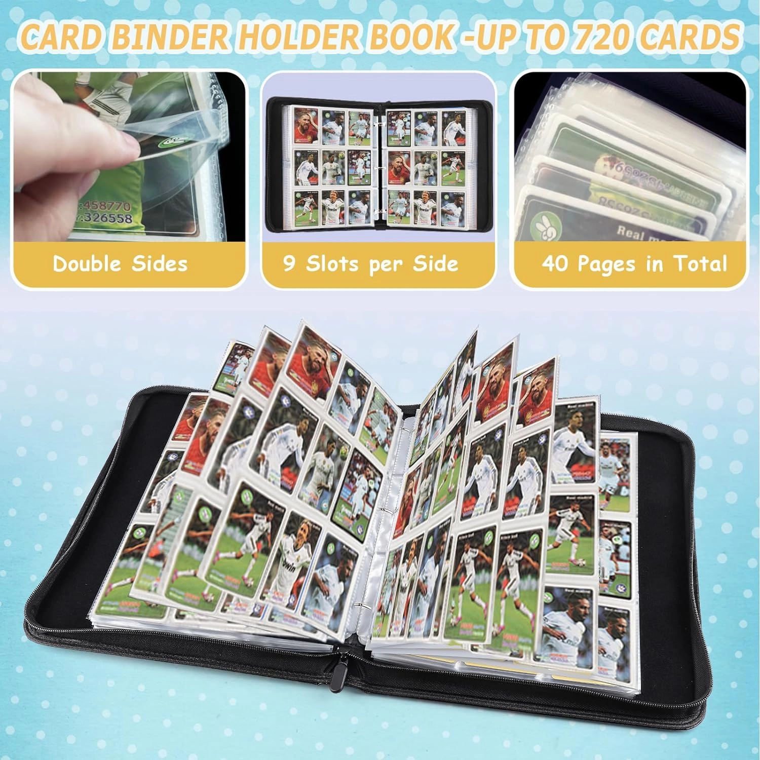 9-Pocket Card Binder for MTG,720 Double Sided Pocket PU Trading Collection Binder,Premium Collector Card Album for MTG,TCG,Yugioh,Game Cards (Yellow)