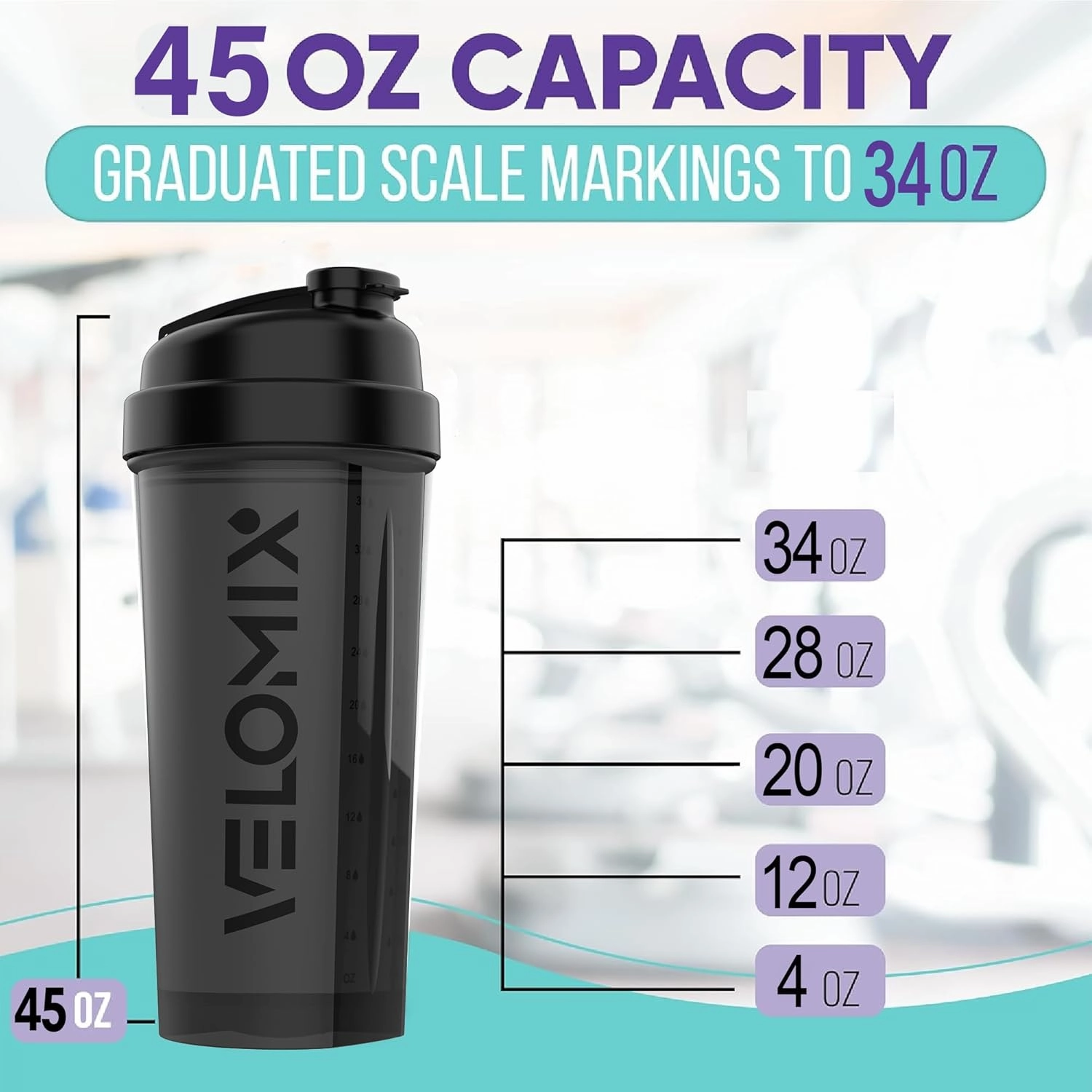 -2 Pack- 45 oz Protein Shaker Bottles for Protein Mixes - 2x Wire Whisk | Leak Proof Shaker Cups for Protein Shakes | Protein Shaker Bottle Pack | Shakers for Protein Shakes-Black&Transparent