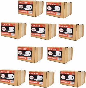 (500 Rolls) 2 1/4 x 50 Thermal Paper Receipt Rolls 55 GSM Premium Quality German Paper fits all Credit Card Terminals Verifone VX520 Ingenico ICT220 ICT250 BPA Free from BuyRegisterRolls