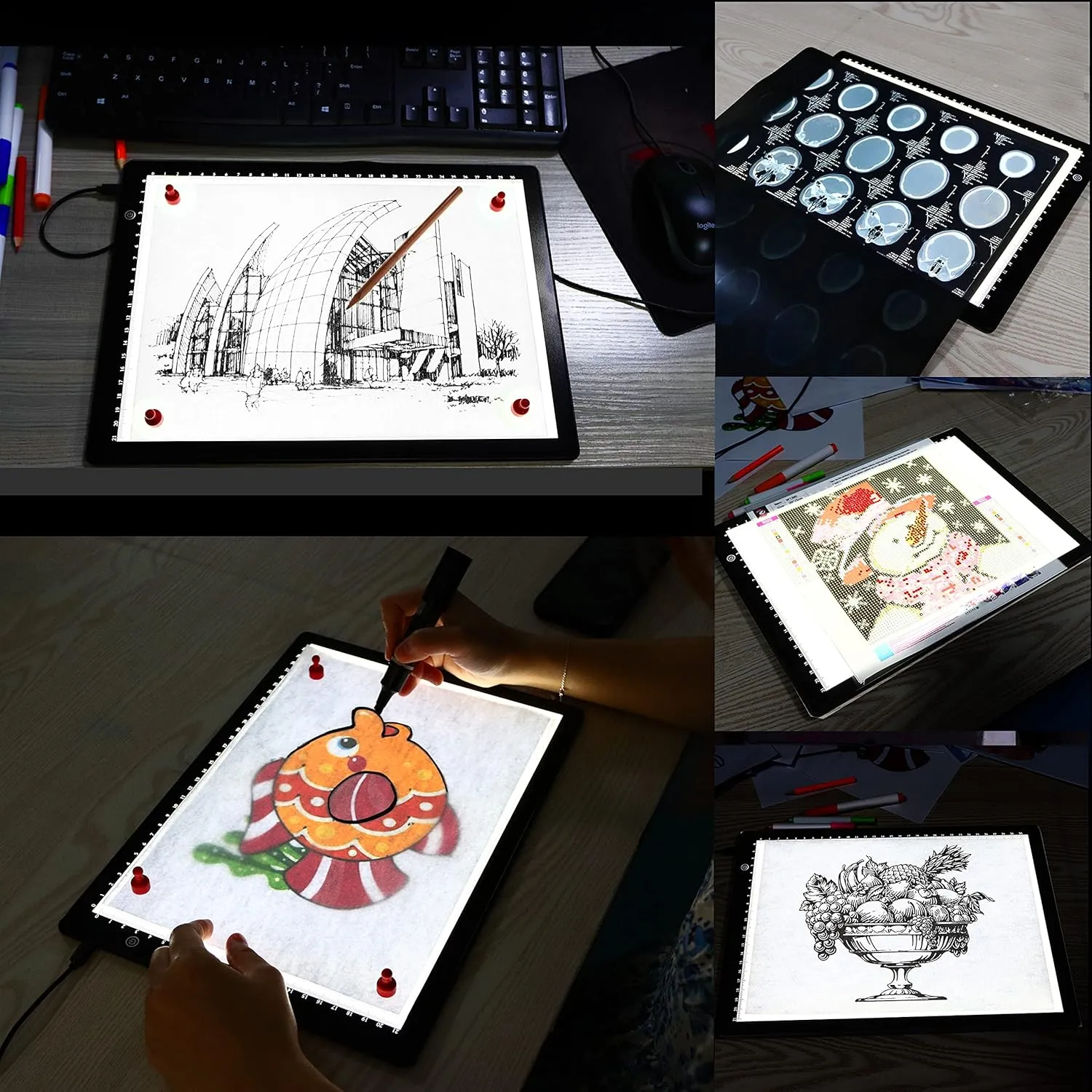 A4 Ultra-thin Portable LED Light Box Tracer with 4 Magnets, Type C USB Power Cable Stepless Dimmable Brightness Tracing Light Pad for Weeding Vinyl Tattoo Drawing X-ray Viewing Diamond Painting