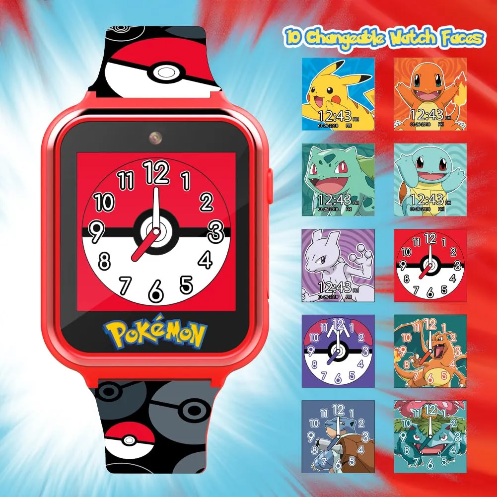 Accutime Pokemon Pokeball Touchscreen Kids Smart Watch - Red Interactive Educational Toy Watch with Camera, Alarm, Calculator for Boys & Girls - POK4230AZ