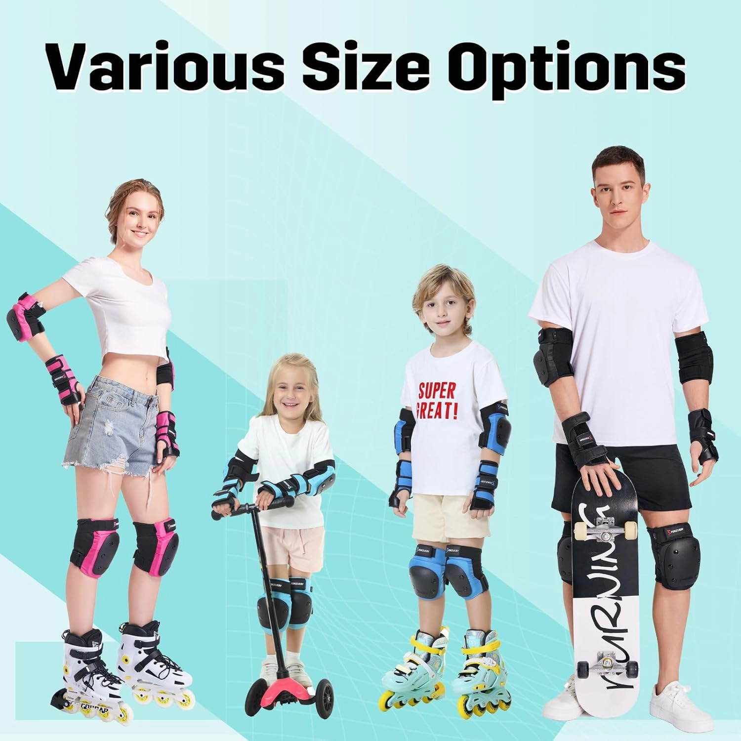 Adult/Kids Knee Pads Elbow Pads Wrist Guards 6 in 1 Protective Gear Set for Inline Roller Skating Skateboarding Scooter BMX etc.