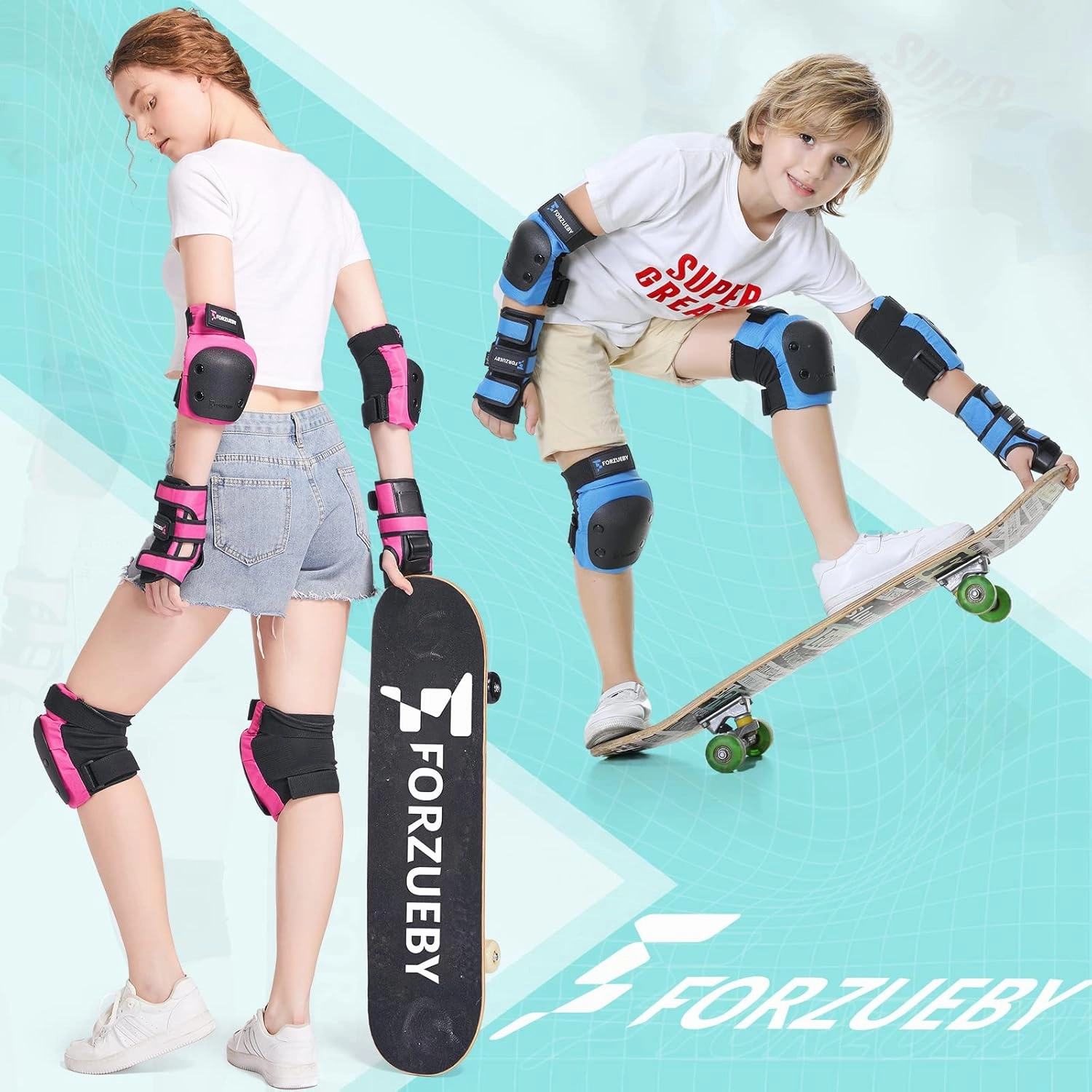 Adult/Kids Knee Pads Elbow Pads Wrist Guards 6 in 1 Protective Gear Set for Inline Roller Skating Skateboarding Scooter BMX etc.
