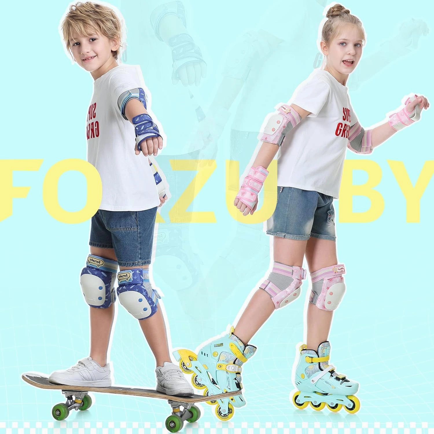 Adult/Kids Knee Pads Elbow Pads Wrist Guards 6 in 1 Protective Gear Set for Inline Roller Skating Skateboarding Scooter BMX etc.