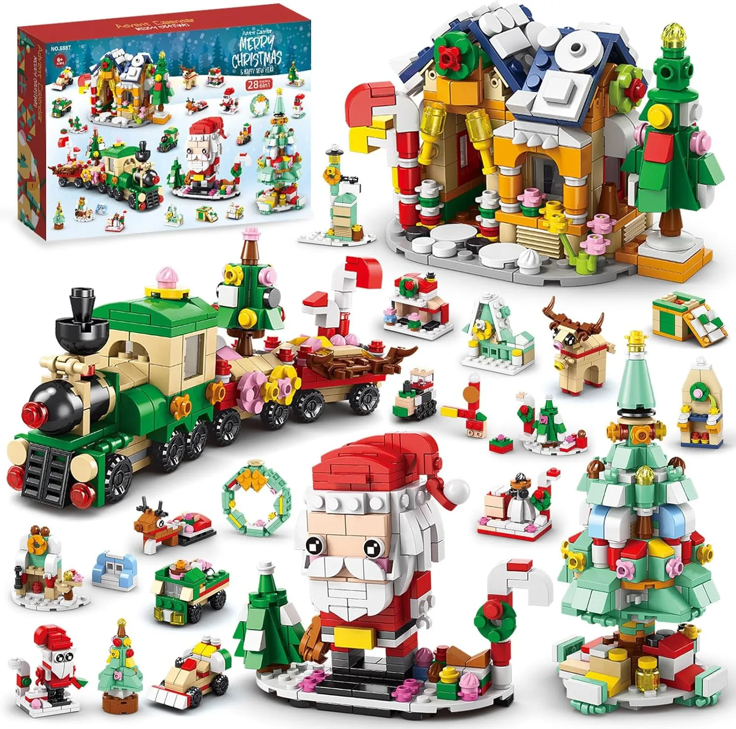 Advent Calendar 2024 Christmas Train Building Blocks Set - 24 Days Building Blocks Toys for Kids Adult Holiday Countdown Calendars Xmas Thanksgiving Gifts