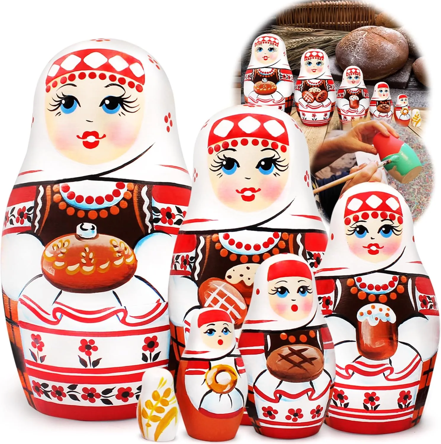 AEVVV Russian Stacking Dolls Set 6 pcs - Nesting Dolls in Slavic Clothing Folk Ornaments - Belorussian Matryoshka Doll - Wooden Handmade Belarus Gifts