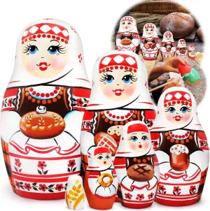 AEVVV Russian Stacking Dolls Set 6 pcs - Nesting Dolls in Slavic Clothing Folk Ornaments - Belorussian Matryoshka Doll - Wooden Handmade Belarus Gifts