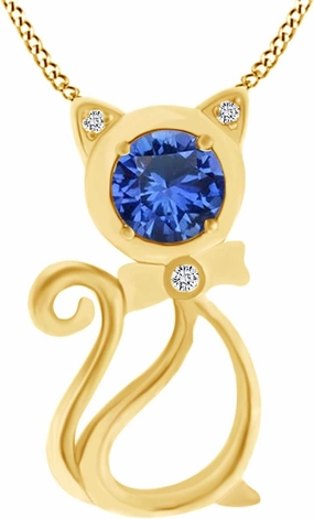 AFFY Pet Animal Cute Cat Pendant Necklace in 14k Yellow Gold Over Sterling Silver